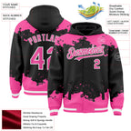Custom Black Pink-White Splash Art 3D Pattern Design Bomber Full-Snap Varsity Letterman Hoodie Jacket