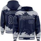 Custom Navy Gray-White Splash Art 3D Pattern Design Bomber Full-Snap Varsity Letterman Hoodie Jacket