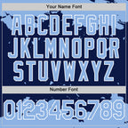 Custom Navy Light Blue-White Splash Art 3D Pattern Design Bomber Full-Snap Varsity Letterman Hoodie Jacket