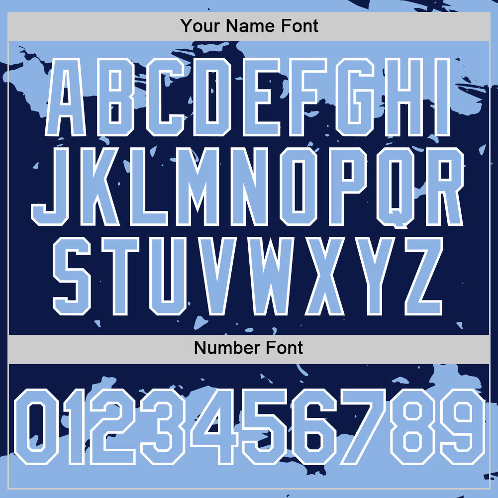 Custom Navy Light Blue-White Splash Art 3D Pattern Design Bomber Full-Snap Varsity Letterman Hoodie Jacket