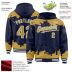 Custom Navy Old Gold-White Splash Art 3D Pattern Design Bomber Full-Snap Varsity Letterman Hoodie Jacket