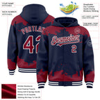 Custom Navy Crimson-White Splash Art 3D Pattern Design Bomber Full-Snap Varsity Letterman Hoodie Jacket