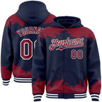 Custom Navy Crimson-White Splash Art 3D Pattern Design Bomber Full-Snap Varsity Letterman Hoodie Jacket