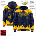 Custom Navy Gold Splash Art 3D Pattern Design Bomber Full-Snap Varsity Letterman Hoodie Jacket