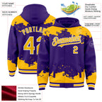 Custom Purple Gold-White Splash Art 3D Pattern Design Bomber Full-Snap Varsity Letterman Hoodie Jacket