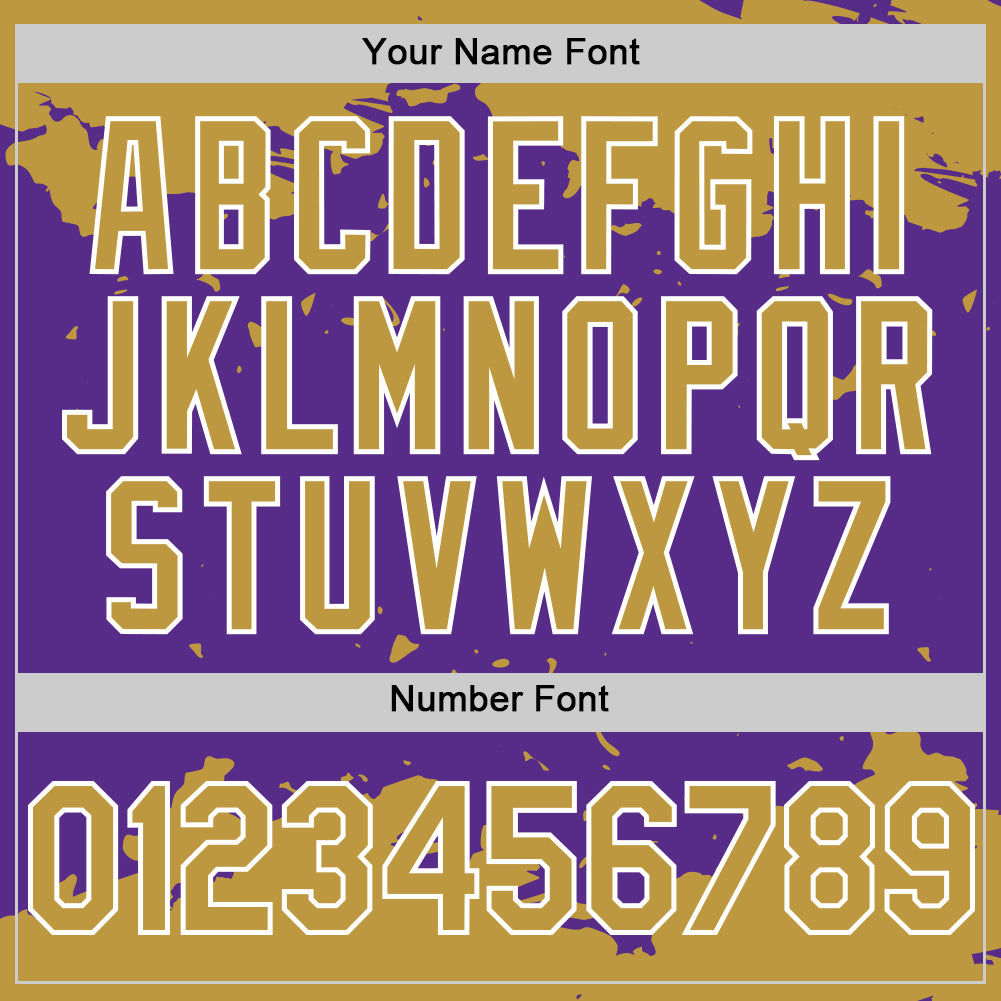 Custom Purple Old Gold-White Splash Art 3D Pattern Design Bomber Full-Snap Varsity Letterman Hoodie Jacket