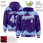 Custom Purple Light Blue-White Splash Art 3D Pattern Design Bomber Full-Snap Varsity Letterman Hoodie Jacket