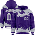 Custom Purple Gray-White Splash Art 3D Pattern Design Bomber Full-Snap Varsity Letterman Hoodie Jacket