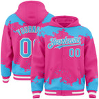 Custom Pink Sky Blue-White Splash Art 3D Pattern Design Bomber Full-Snap Varsity Letterman Hoodie Jacket