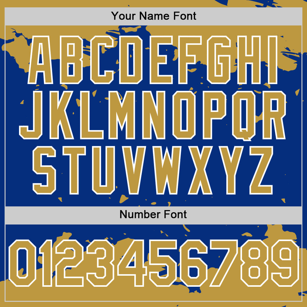 Custom Royal Old Gold-White Splash Art 3D Pattern Design Bomber Full-Snap Varsity Letterman Hoodie Jacket