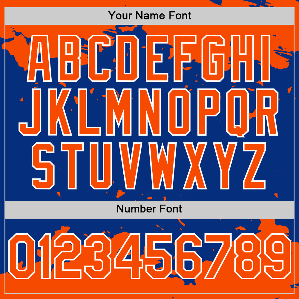 Custom Royal Orange-White Splash Art 3D Pattern Design Bomber Full-Snap Varsity Letterman Hoodie Jacket