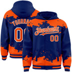 Custom Royal Orange-White Splash Art 3D Pattern Design Bomber Full-Snap Varsity Letterman Hoodie Jacket