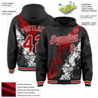 Custom Black Red-White Splash Art 3D Pattern Design Bomber Full-Snap Varsity Letterman Hoodie Jacket