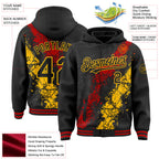 Custom Black Red-Gold Splash Art 3D Pattern Design Bomber Full-Snap Varsity Letterman Hoodie Jacket