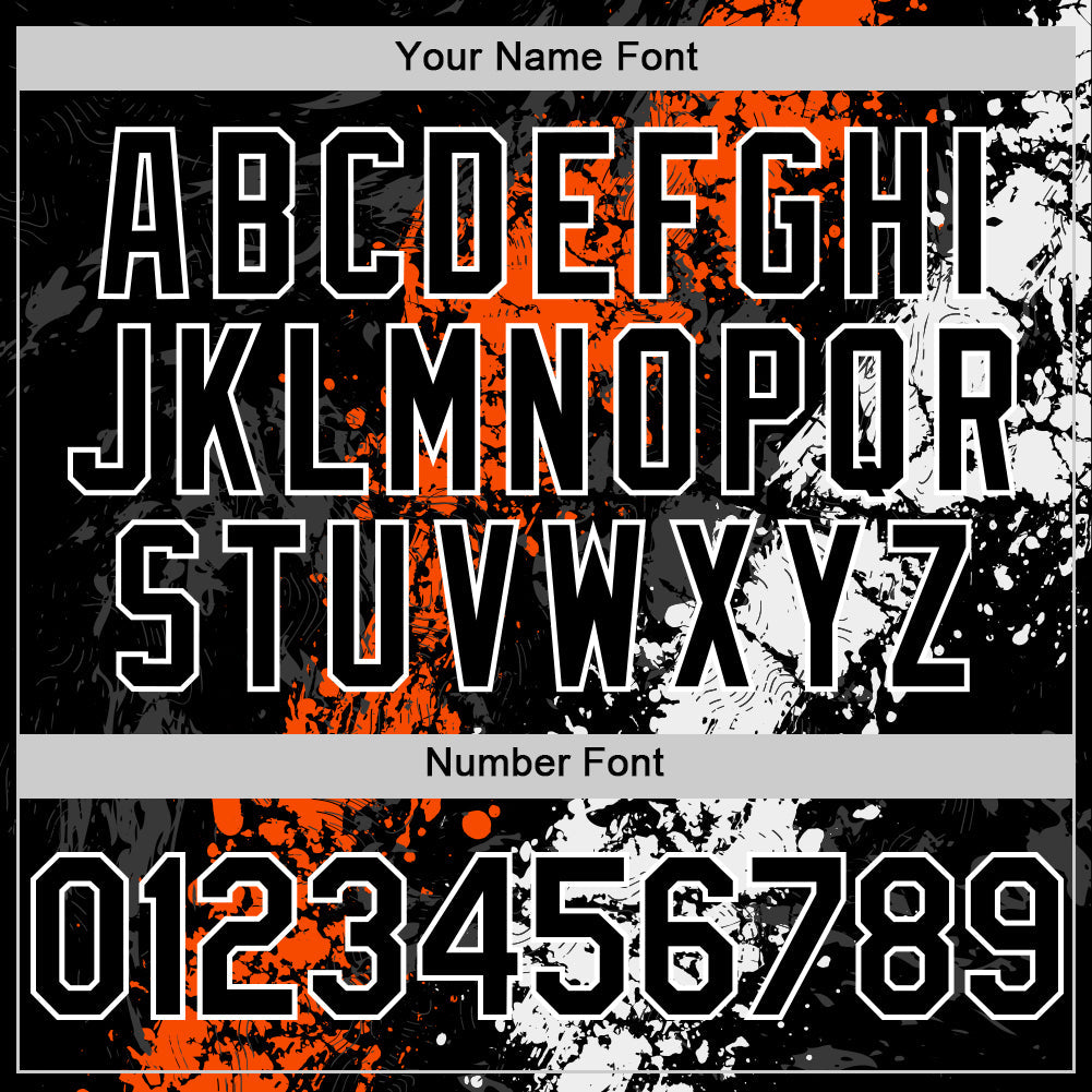 Custom Black Orange-White Splash Art 3D Pattern Design Bomber Full-Snap Varsity Letterman Hoodie Jacket