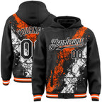 Custom Black Orange-White Splash Art 3D Pattern Design Bomber Full-Snap Varsity Letterman Hoodie Jacket
