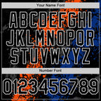 Custom Black Orange Royal-White Splash Art 3D Pattern Design Bomber Full-Snap Varsity Letterman Hoodie Jacket