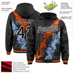 Custom Black Orange Light Blue-White Splash Art 3D Pattern Design Bomber Full-Snap Varsity Letterman Hoodie Jacket