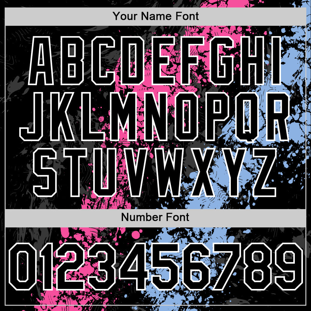 Custom Black Pink Light Blue-White Splash Art 3D Pattern Design Bomber Full-Snap Varsity Letterman Hoodie Jacket