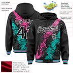 Custom Black Pink Aqua-White Splash Art 3D Pattern Design Bomber Full-Snap Varsity Letterman Hoodie Jacket