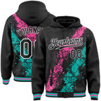 Custom Black Pink Aqua-White Splash Art 3D Pattern Design Bomber Full-Snap Varsity Letterman Hoodie Jacket