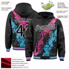 Custom Black Pink Sky Blue-White Splash Art 3D Pattern Design Bomber Full-Snap Varsity Letterman Hoodie Jacket
