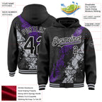Custom Black Purple Gray-White Splash Art 3D Pattern Design Bomber Full-Snap Varsity Letterman Hoodie Jacket