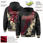 Custom Black Crimson-Cream Splash Art 3D Pattern Design Bomber Full-Snap Varsity Letterman Hoodie Jacket