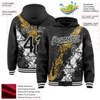 Custom Black Old Gold-White Splash Art 3D Pattern Design Bomber Full-Snap Varsity Letterman Hoodie Jacket