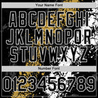 Custom Black Old Gold-White Splash Art 3D Pattern Design Bomber Full-Snap Varsity Letterman Hoodie Jacket