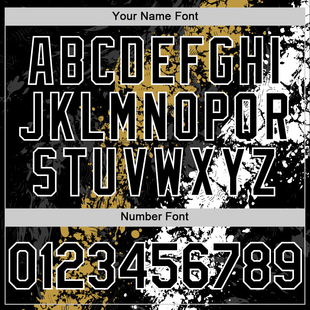 Custom Black Old Gold-White Splash Art 3D Pattern Design Bomber Full-Snap Varsity Letterman Hoodie Jacket