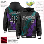 Custom Black Teal Purple-White Splash Art 3D Pattern Design Bomber Full-Snap Varsity Letterman Hoodie Jacket