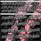 Custom Black Light Pink Medium Pink-White Splash Art 3D Pattern Design Bomber Full-Snap Varsity Letterman Hoodie Jacket