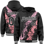 Custom Black Light Pink Medium Pink-White Splash Art 3D Pattern Design Bomber Full-Snap Varsity Letterman Hoodie Jacket