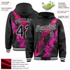 Custom Black Hot Pink Deep Pink-White Splash Art 3D Pattern Design Bomber Full-Snap Varsity Letterman Hoodie Jacket