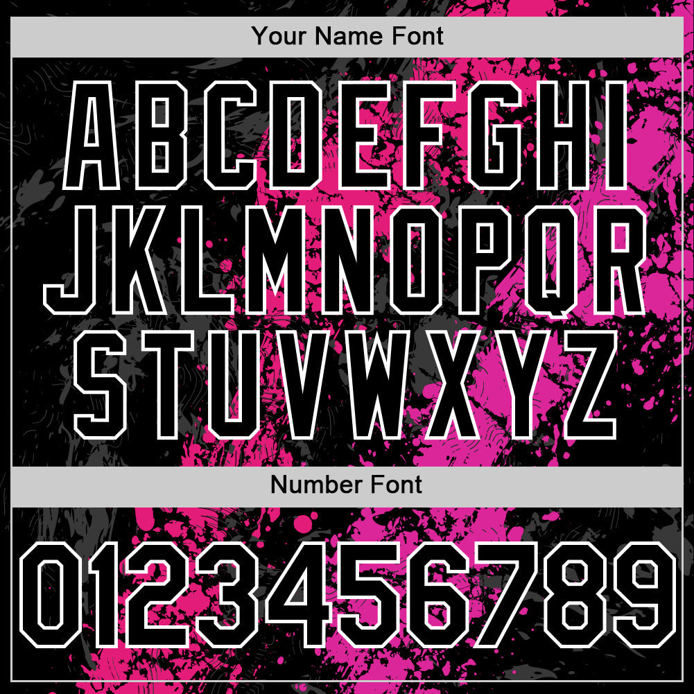 Custom Black Hot Pink Deep Pink-White Splash Art 3D Pattern Design Bomber Full-Snap Varsity Letterman Hoodie Jacket