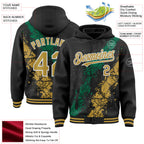 Custom Black Old Gold Kelly Green-White Splash Art 3D Pattern Design Bomber Full-Snap Varsity Letterman Hoodie Jacket