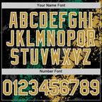 Custom Black Old Gold Kelly Green-White Splash Art 3D Pattern Design Bomber Full-Snap Varsity Letterman Hoodie Jacket