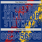 Custom Royal Red Gold-White Splash Art 3D Pattern Design Bomber Full-Snap Varsity Letterman Hoodie Jacket