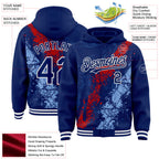 Custom Royal Red Light Blue-White Splash Art 3D Pattern Design Bomber Full-Snap Varsity Letterman Hoodie Jacket