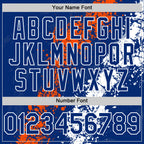 Custom Royal Orange-White Splash Art 3D Pattern Design Bomber Full-Snap Varsity Letterman Hoodie Jacket