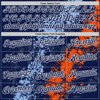 Custom Navy Light Blue Orange-White Splash Art 3D Pattern Design Bomber Full-Snap Varsity Letterman Hoodie Jacket