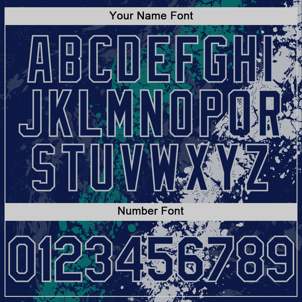 Custom Navy Teal-Gray Splash Art 3D Pattern Design Bomber Full-Snap Varsity Letterman Hoodie Jacket