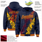 Custom Navy Crimson-Gold Splash Art 3D Pattern Design Bomber Full-Snap Varsity Letterman Hoodie Jacket