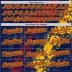 Custom Navy Crimson-Gold Splash Art 3D Pattern Design Bomber Full-Snap Varsity Letterman Hoodie Jacket