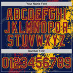 Custom Navy Crimson-Gold Splash Art 3D Pattern Design Bomber Full-Snap Varsity Letterman Hoodie Jacket