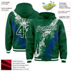 Custom Kelly Green White-Royal Splash Art 3D Pattern Design Bomber Full-Snap Varsity Letterman Hoodie Jacket