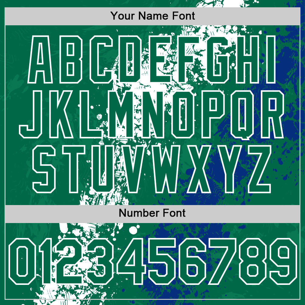 Custom Kelly Green White-Royal Splash Art 3D Pattern Design Bomber Full-Snap Varsity Letterman Hoodie Jacket