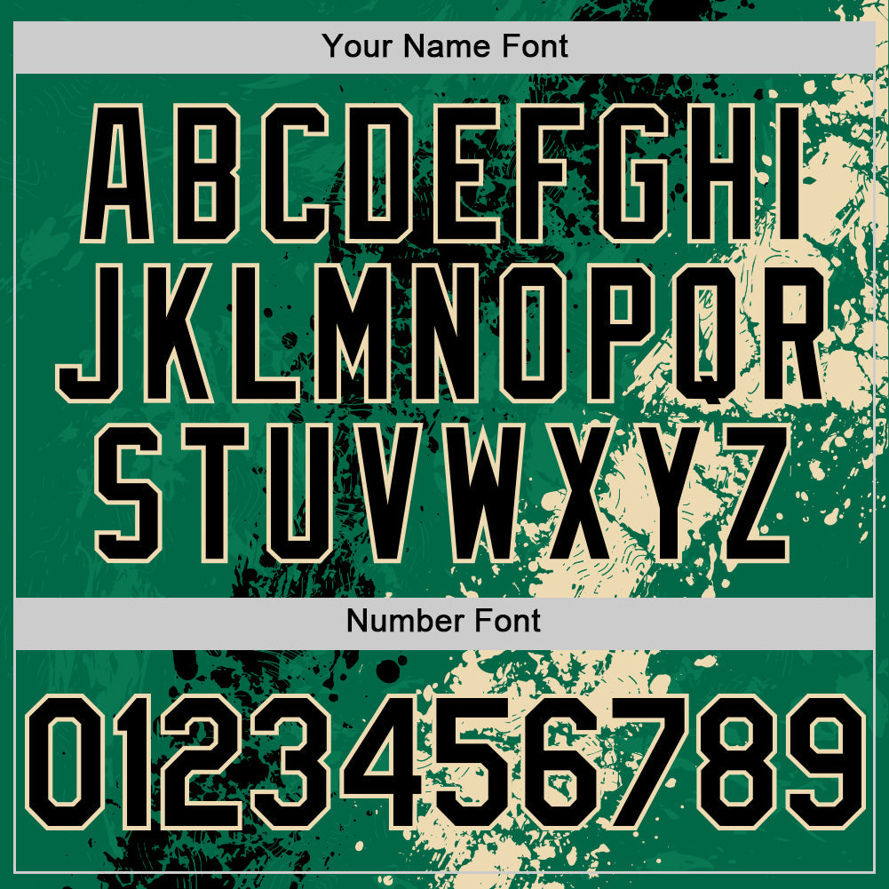 Custom Kelly Green Black-Cream Splash Art 3D Pattern Design Bomber Full-Snap Varsity Letterman Hoodie Jacket