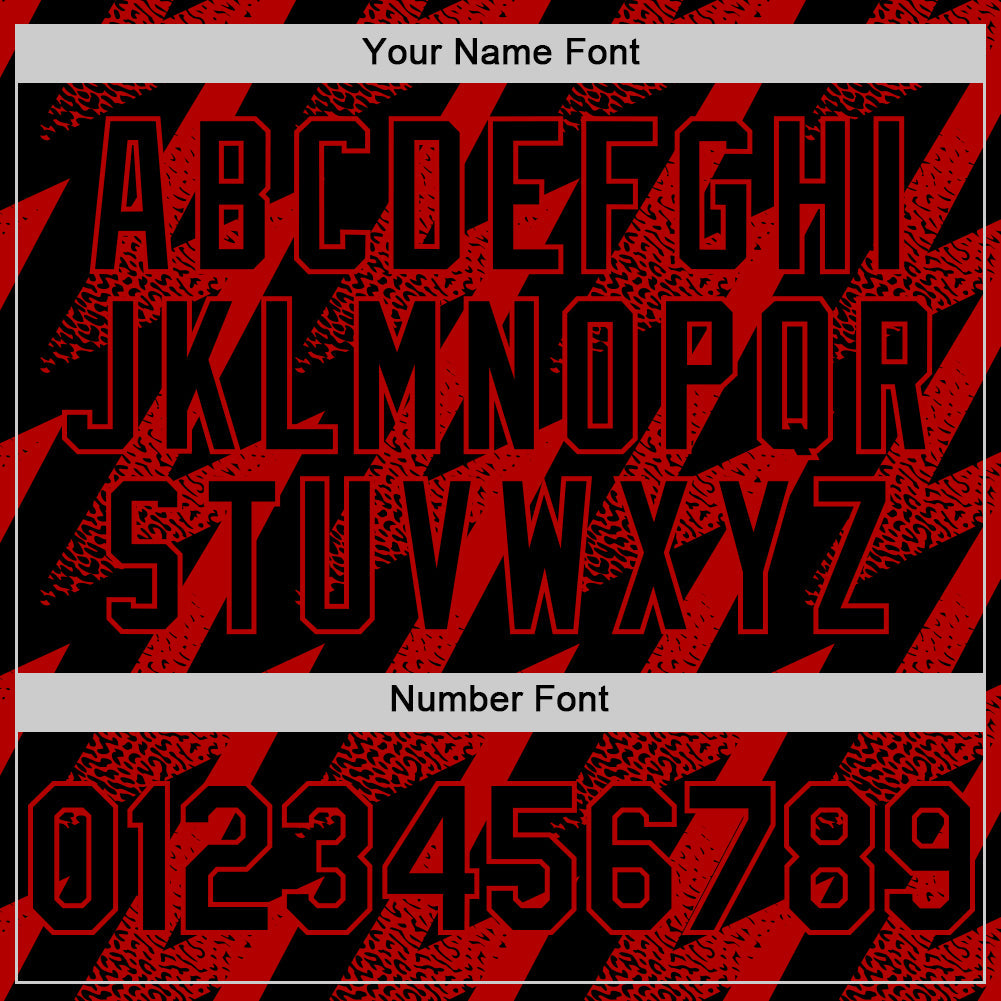 Custom Black Red Zigzag Shape 3D Pattern Design Bomber Full-Snap Varsity Letterman Hoodie Jacket